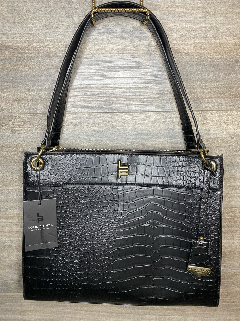 NWT London Fog Brielle Faux Leather
Satchel Bag Black Brielle Croco Purse